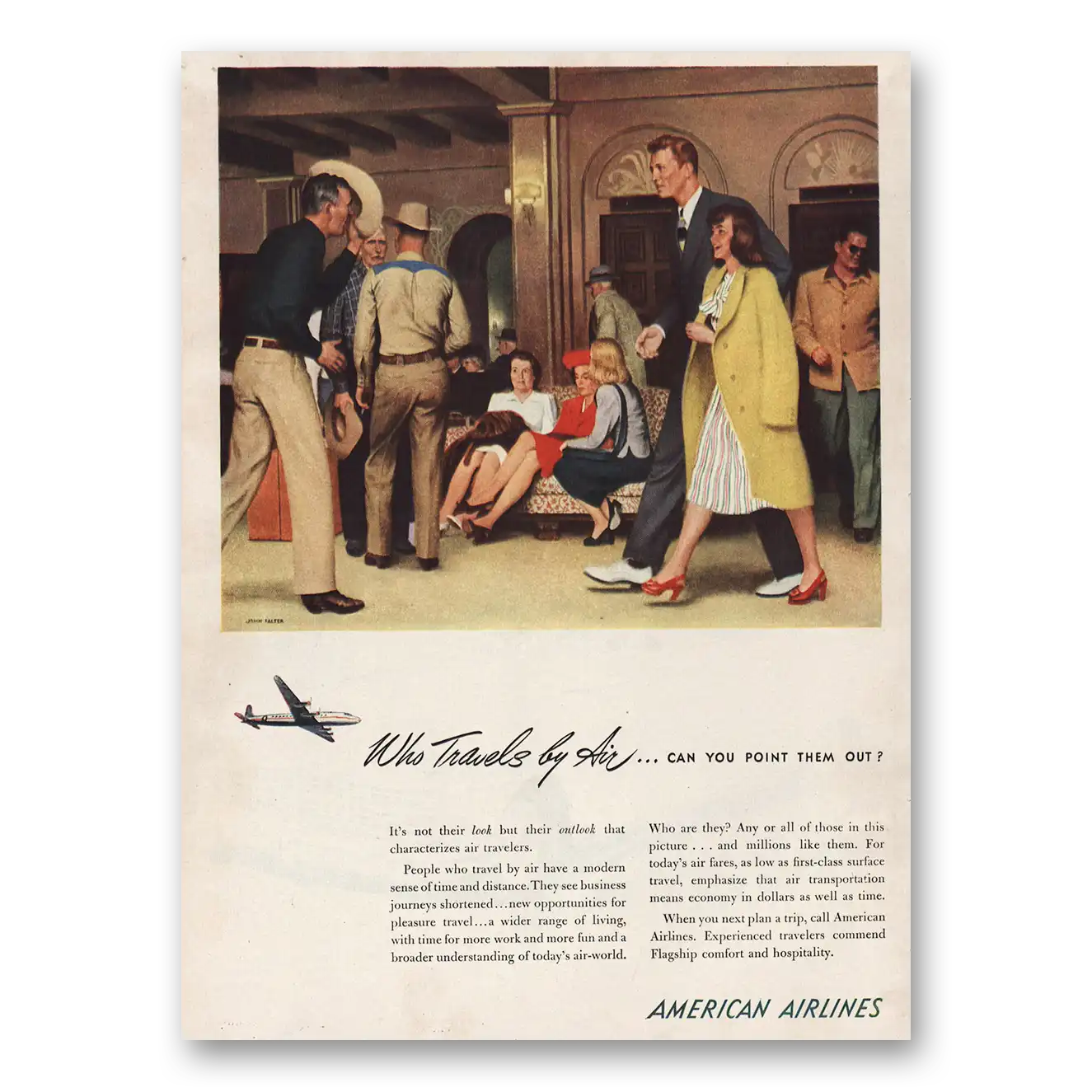 1946 American Airlines Who Travels By Air Vintage Magazine Print Ad