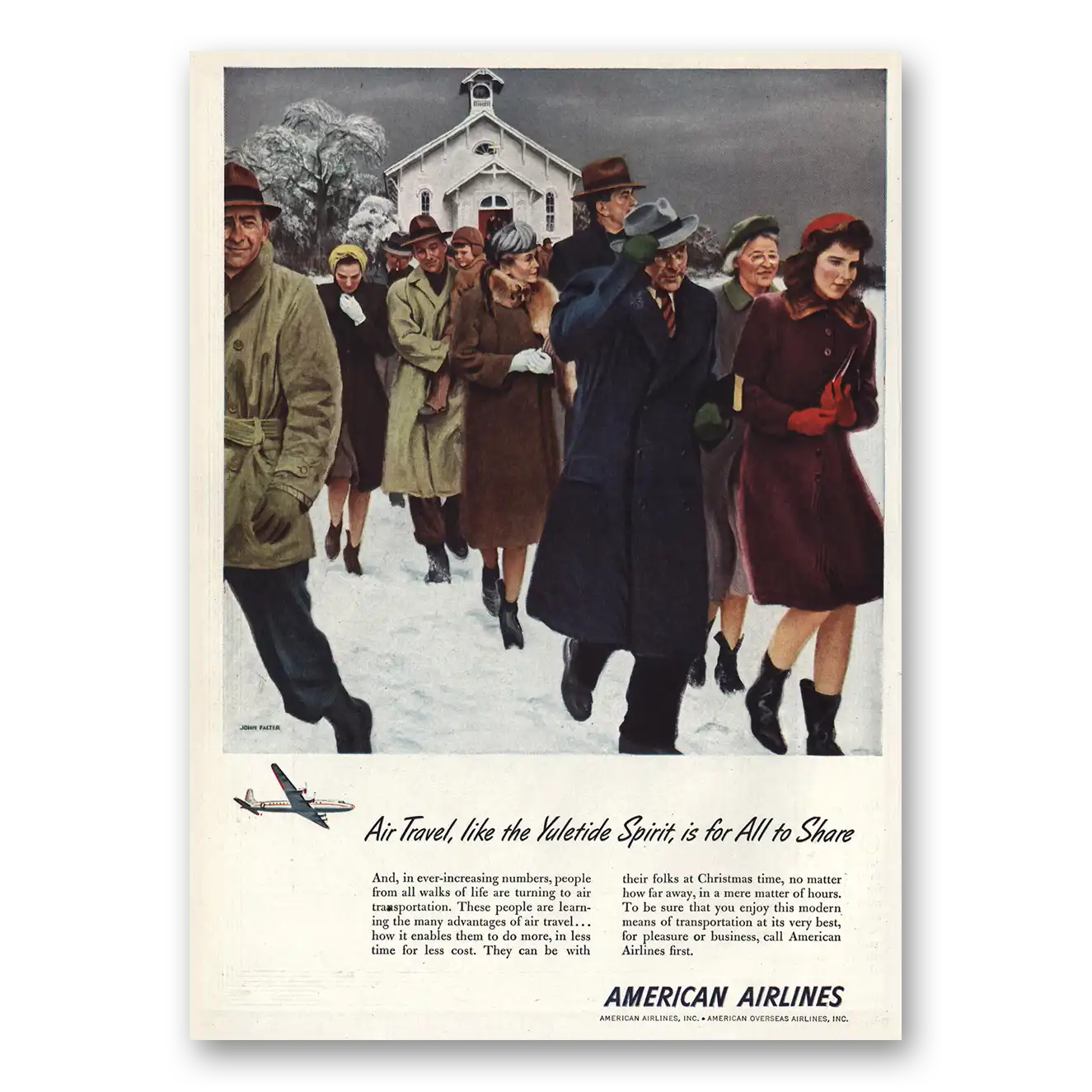 1946 American Airlines Yuletide Spirit Vintage Magazine Print Ad