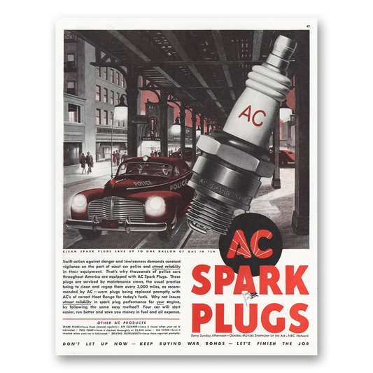 1945 AC Spark Plugs Swift Action Against Danger Vintage Magazine Print Ad