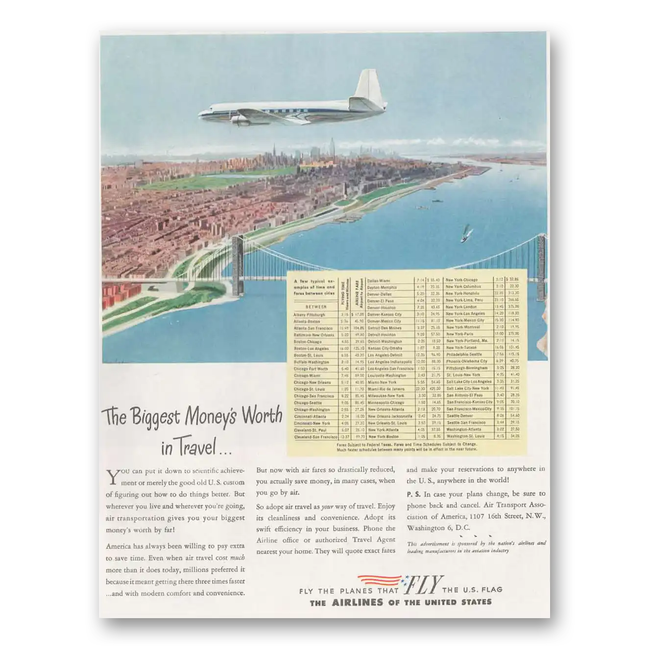 1946 Air Transport Association Biggest Moneys Worth In Travel Vintage Magazine Print Ad