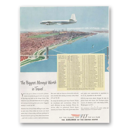 1946 Air Transport Association Biggest Moneys Worth In Travel Vintage Magazine Print Ad