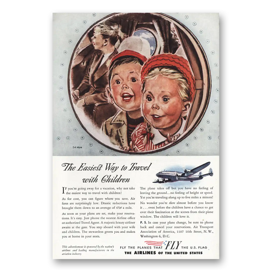 1946 Airlines of the United States Easiest Way to Travel with Children Vintage Magazine Print Ad