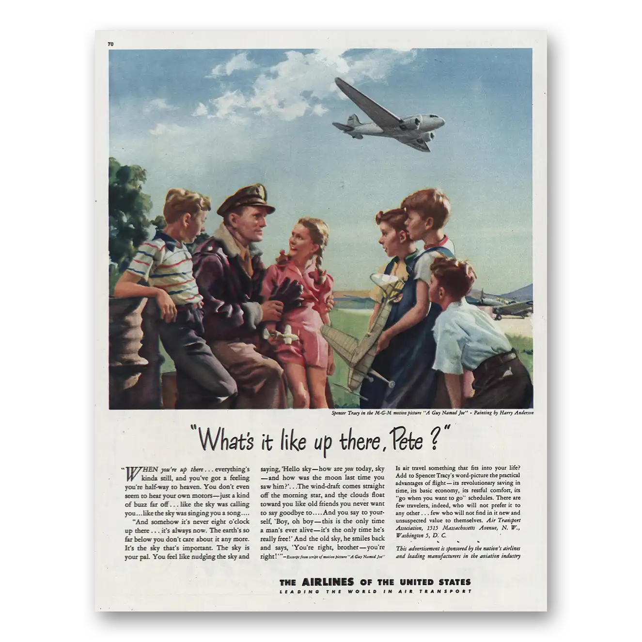 1946 Airlines of the United States Whats It Like Up There Pete Vintage Magazine Print Ad