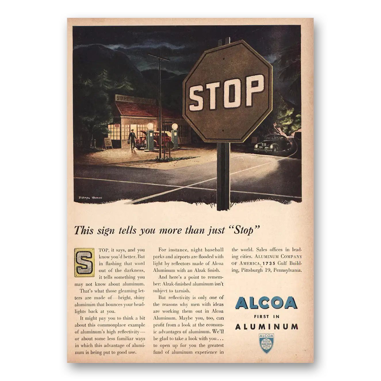 1946 Alcoa This Sign Tell You More Than Just Stop Vintage Magazine Print Ad