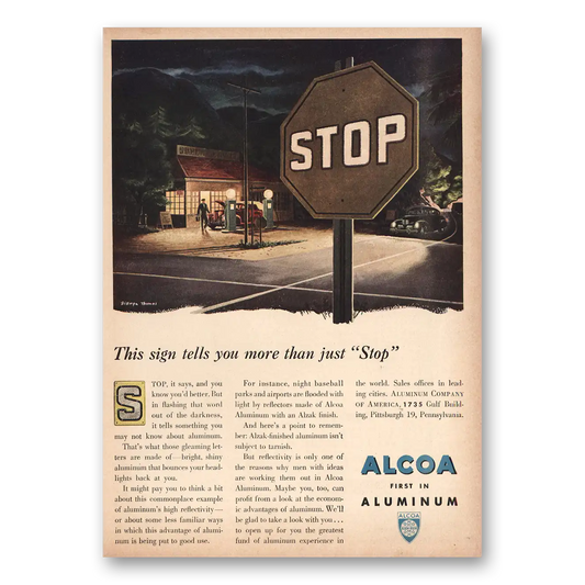 1946 Alcoa This Sign Tell You More Than Just Stop Vintage Magazine Print Ad