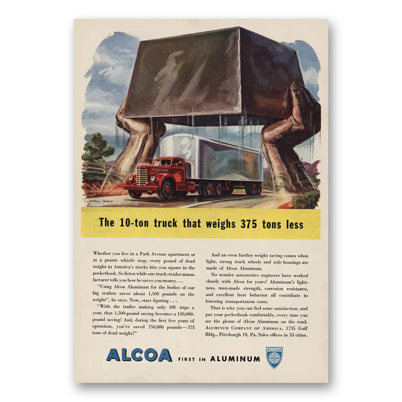 1946 Alcoa Truck Weighs 375 Tons Less Vintage Magazine Print Ad