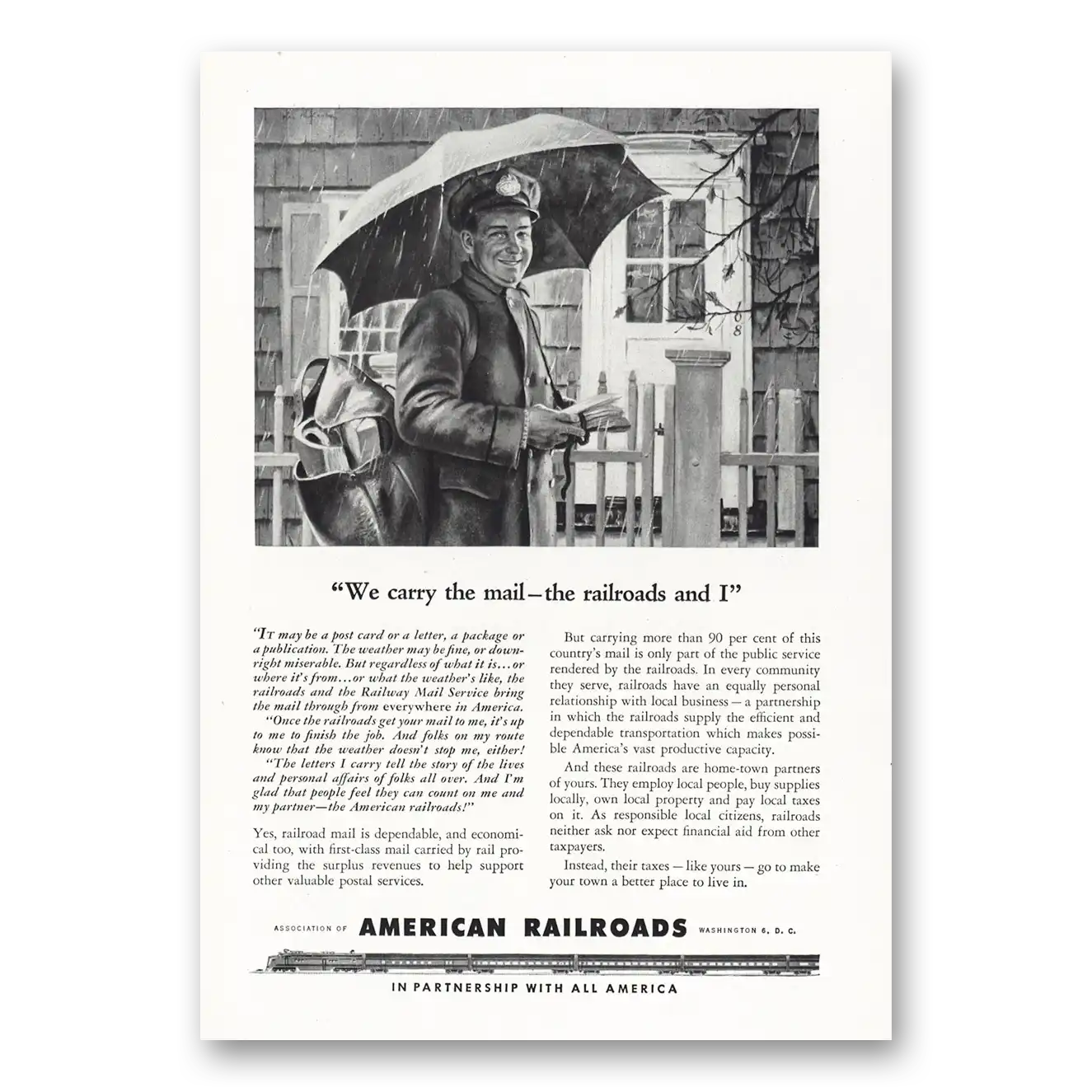 1946 American Railroads We Carry the Mail the Railroads Vintage Magazine Print Ad