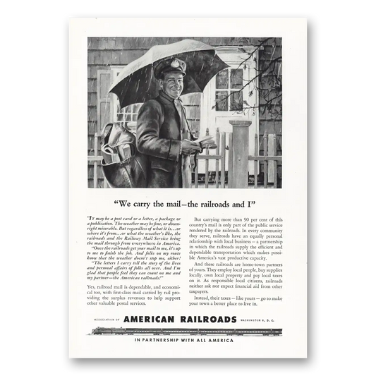 1946 American Railroads We Carry the Mail the Railroads Vintage Magazine Print Ad