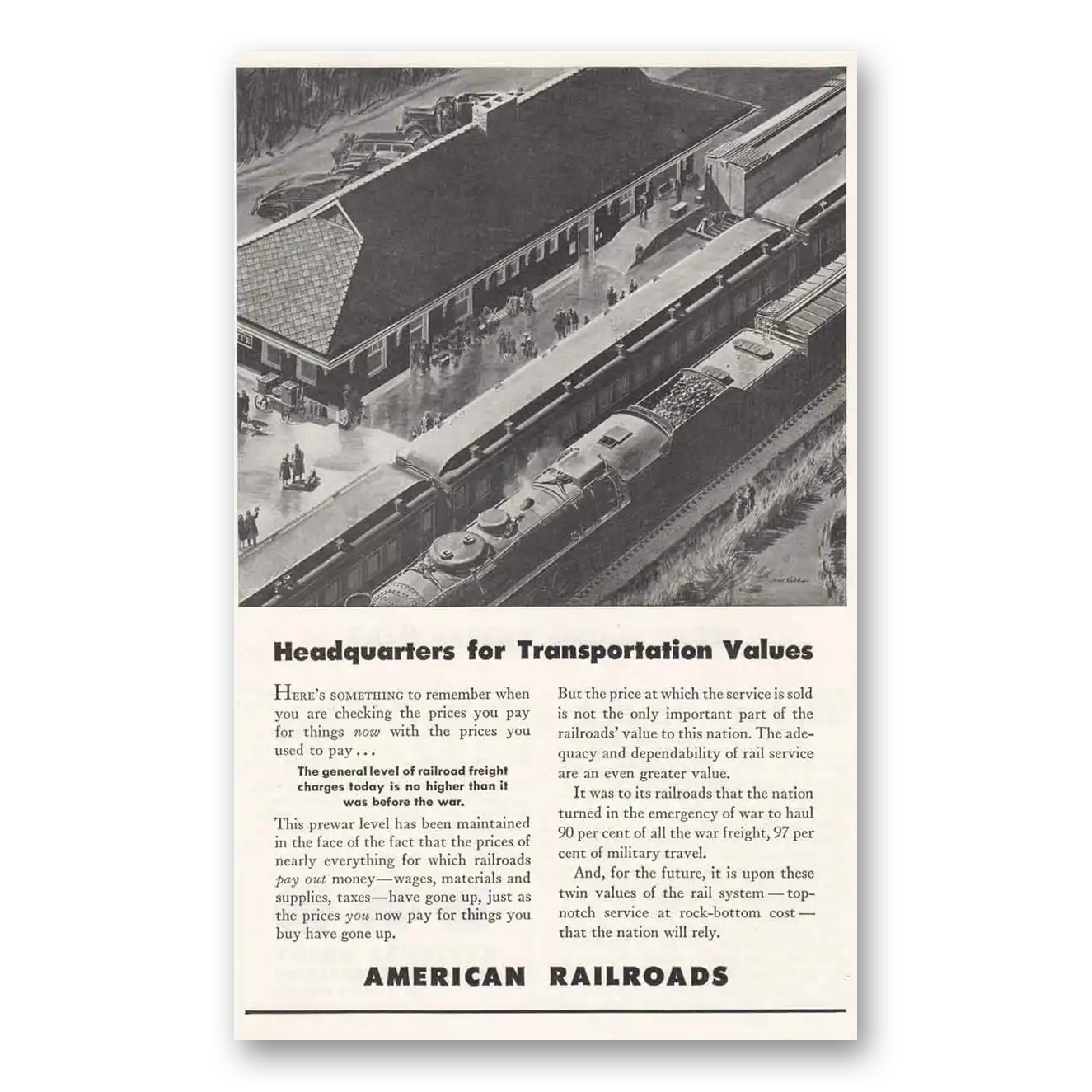 1946 American Railroads Headquarters for Transportation Vintage Magazine Print Ad