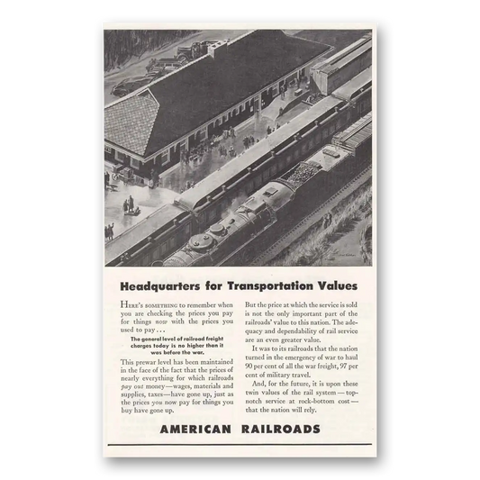 1946 American Railroads Headquarters for Transportation Vintage Magazine Print Ad