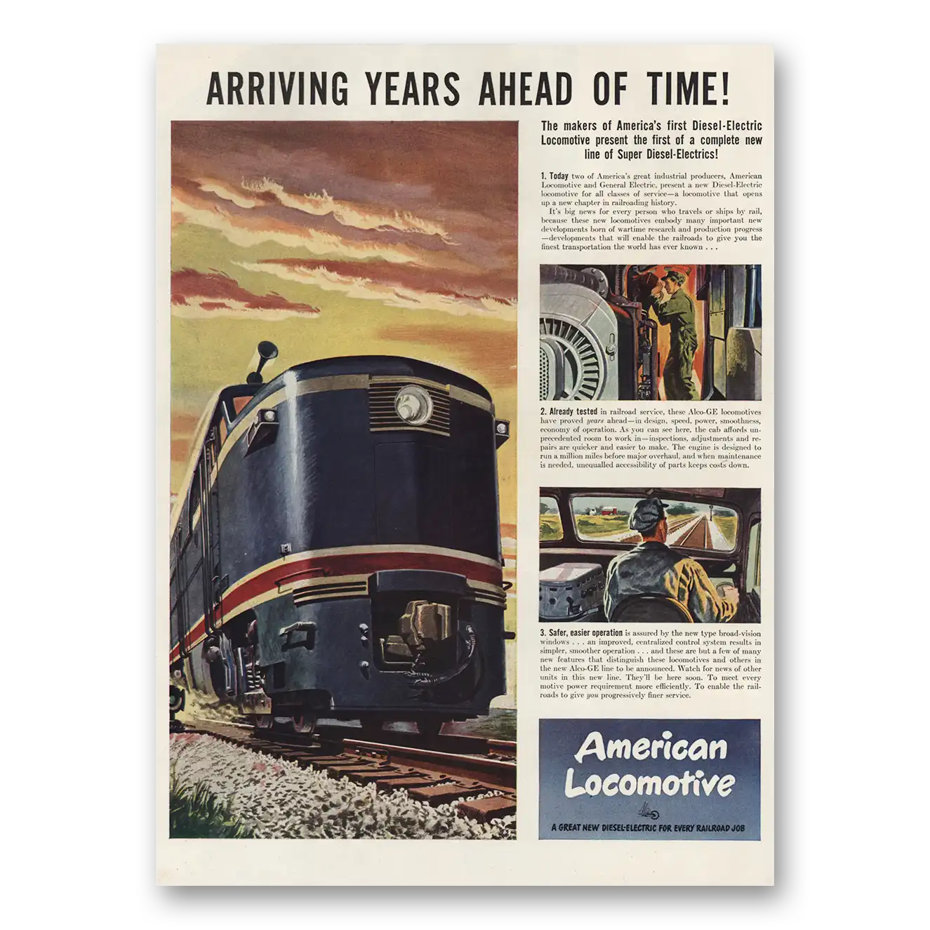 1946 American Locomotive Arriving Years Ahead of Time Vintage Magazine Print Ad