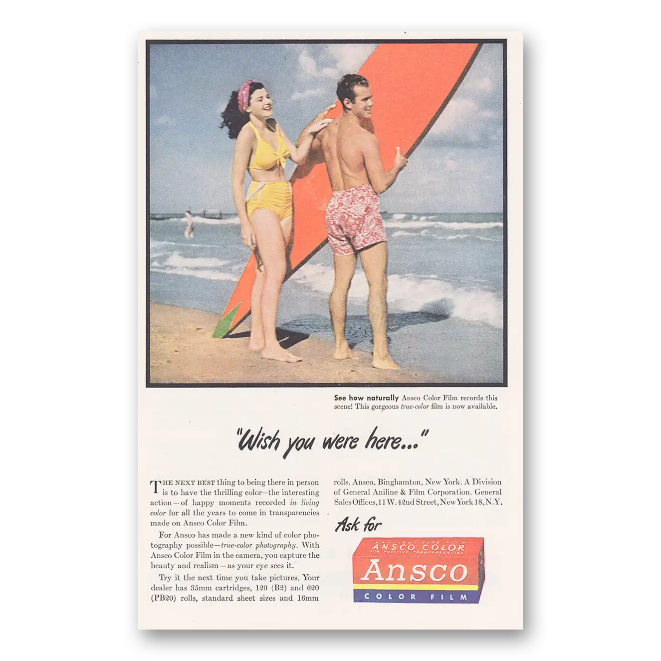 1946 Ansco Film Wish You Were Here Surfers Vintage Magazine Print Ad