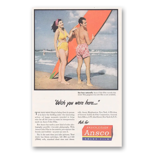 1946 Ansco Film Wish You Were Here Surfers Vintage Magazine Print Ad