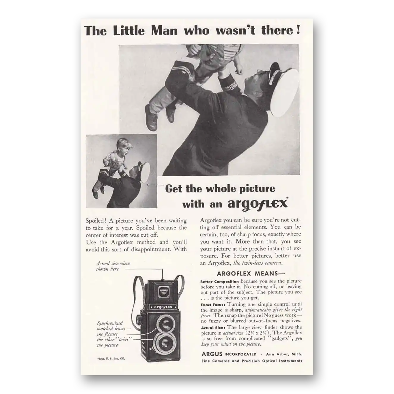 1946 Argoflex Camera The Little Man Who Wasn't There Vintage Magazine Print Ad