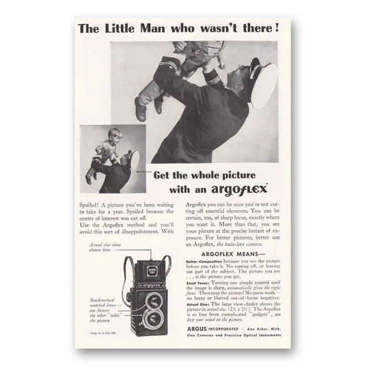 1946 Argoflex Camera The Little Man Who Wasn't There Vintage Magazine Print Ad