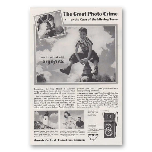 1946 Argoflex Camera Great Photo Crime or the Case of the Missing Torso Vintage Magazine Print Ad