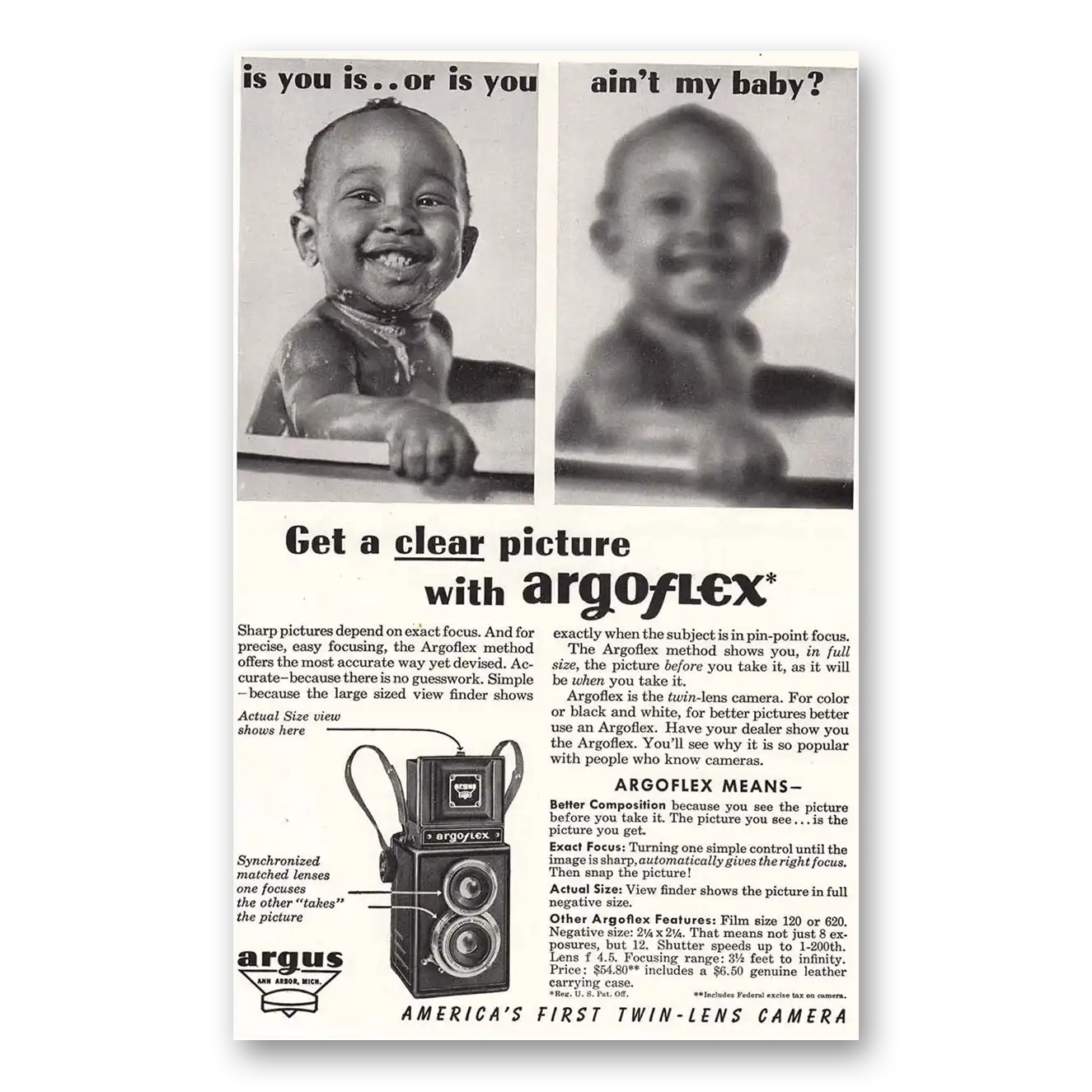 1946 Argoflex Camera Is You Is or Is You Ain't My Baby Vintage Magazine Print Ad