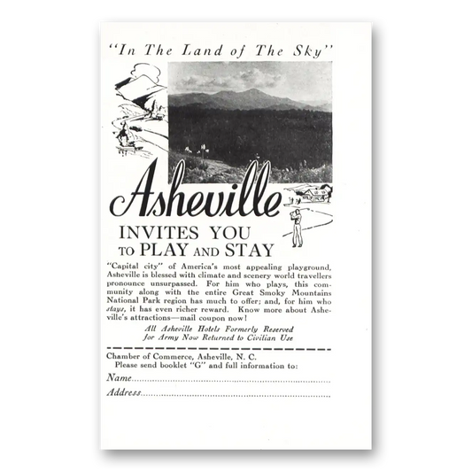 1946 Asheville North Carolina Land of the Sky Vintage Magazine Print Ad