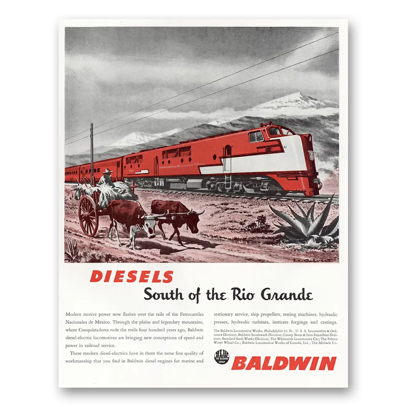 1946 Baldwin Locomotive Diesels South of the Rio Grande Vintage Magazine Print Ad