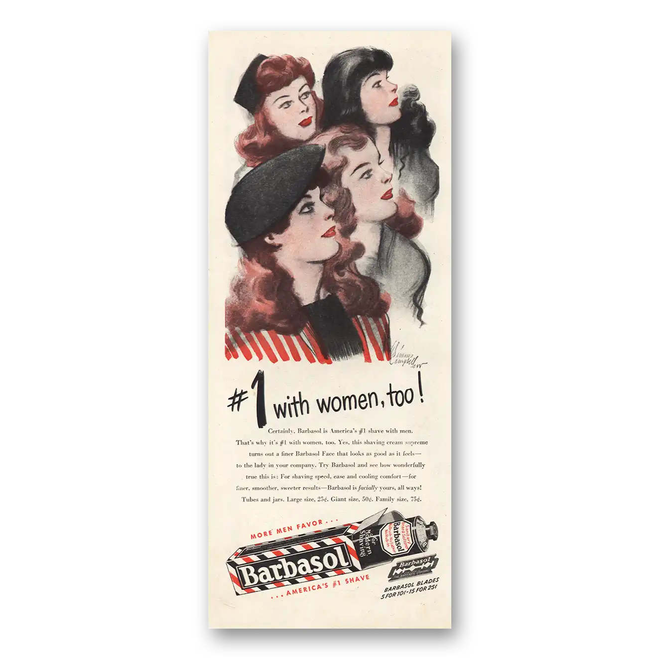 1946 Barbasol Shaving Cream Women Too Vintage Magazine Print Ad