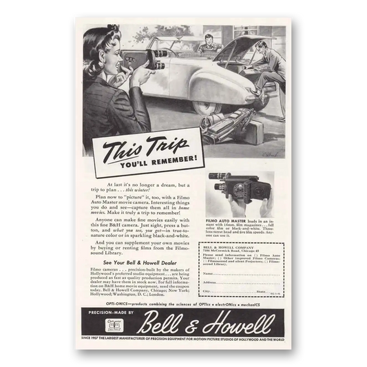 1946 Filmo Camera This Trip Remember Vintage Magazine Print Ad