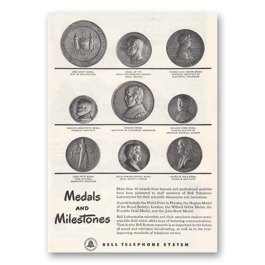 1946 Bell Telephone Medals and Milestones Vintage Magazine Print Ad