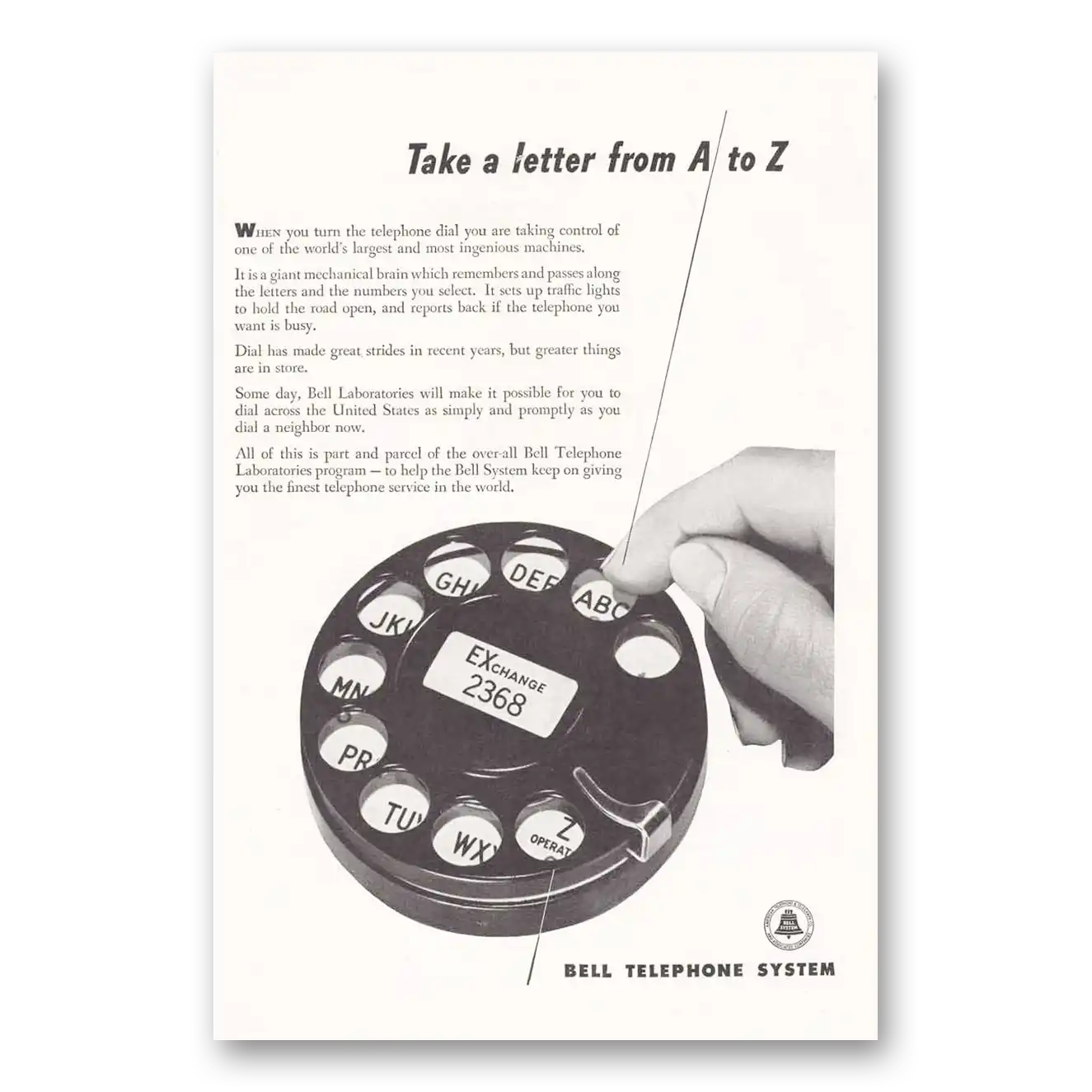 1946 Bell Telephone Take a Letter from A to Z Vintage Magazine Print Ad