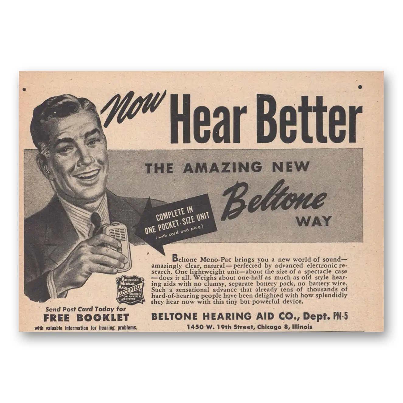 1946 Beltone Hearing Aid Now Hear Better Vintage Magazine Print Ad