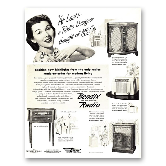 1946 Bendix Radio At Last a Radio Designer Thought of Me Vintage Magazine Print Ad