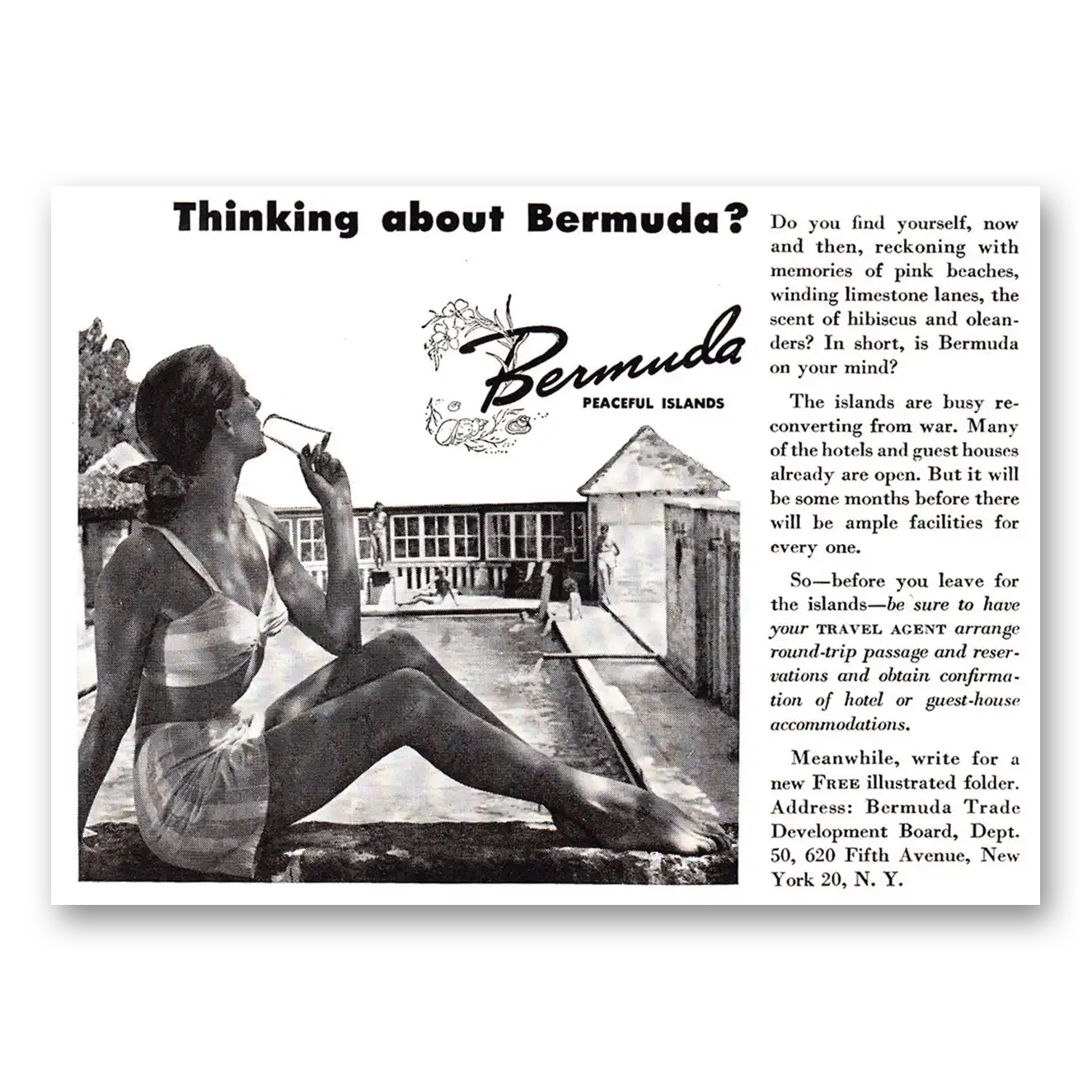 1946 Bermuda Thinking About Bermuda Vintage Magazine Print Ad