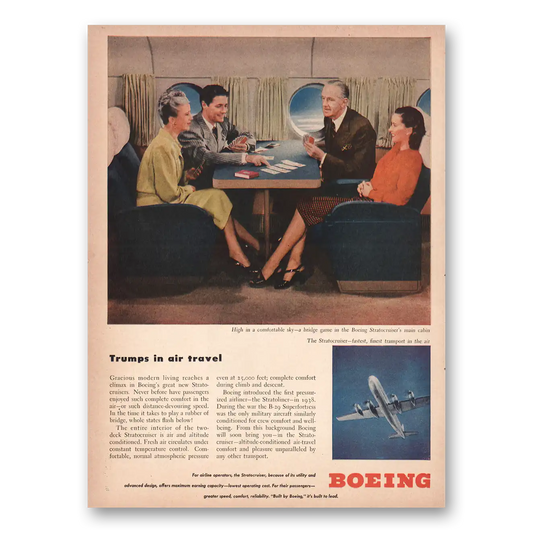 1946 Boeing Stratocruiser Trumps In Air Travel Main Cabin Vintage Magazine Print Ad