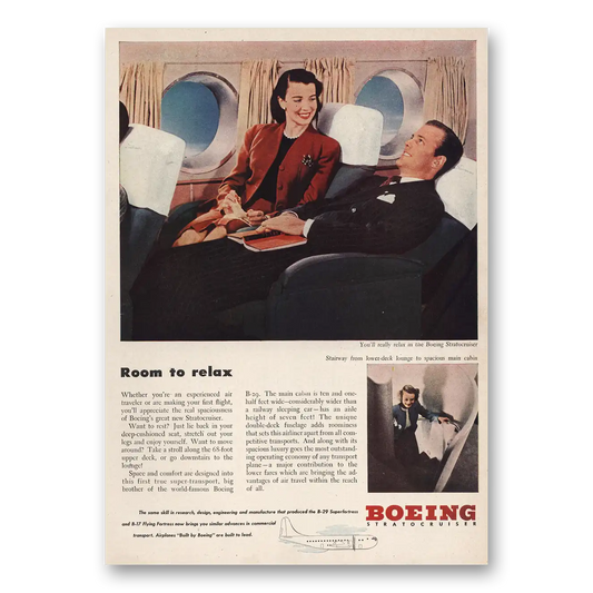 1946 Boeing Stratocruiser Stratocruiser Room to Relax Vintage Magazine Print Ad