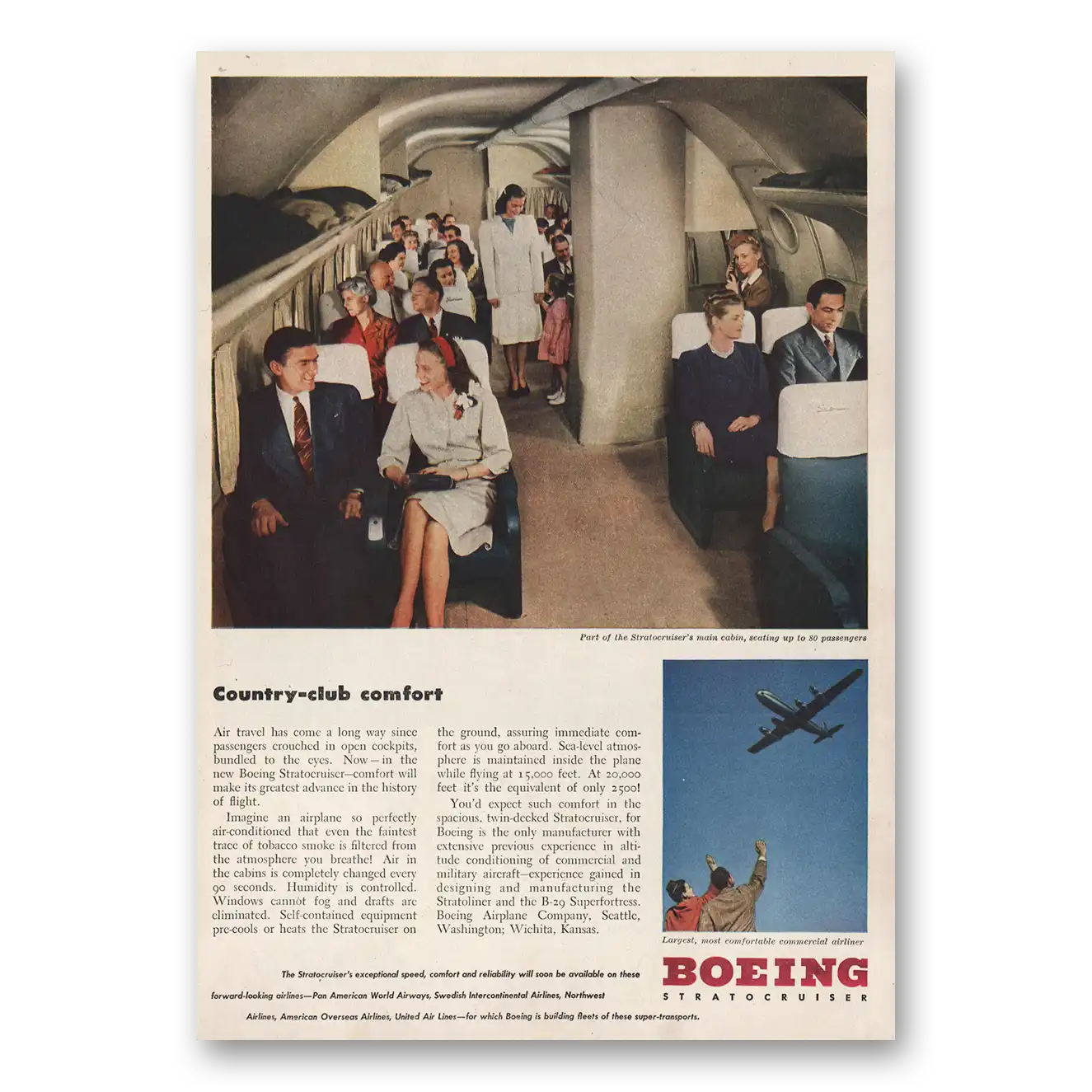 1946 Boeing Stratocruiser Country Club Comfort Vintage Magazine Print Ad