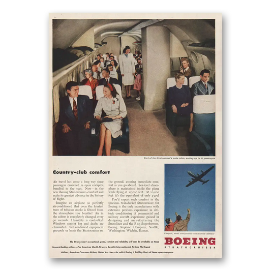 1946 Boeing Stratocruiser Country Club Comfort Vintage Magazine Print Ad