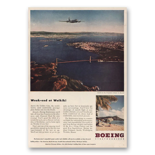 1946 Boeing Stratocruiser Week End at Waikiki Vintage Magazine Print Ad