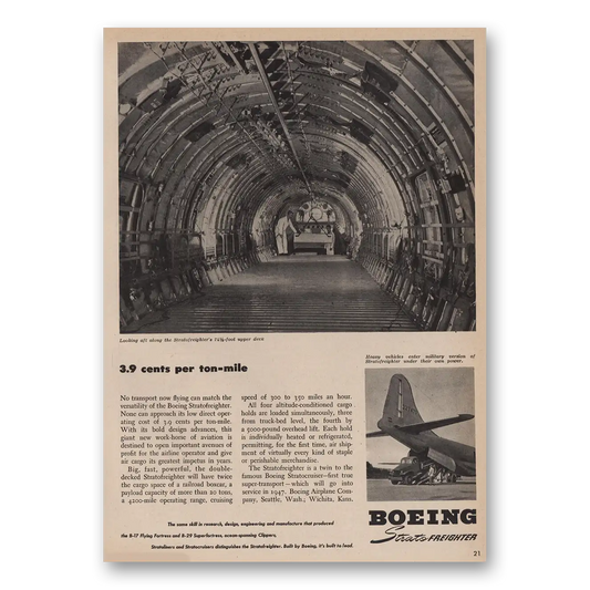 1946 Boeing Cents Per Ton Mile Vintage Magazine Print Ad