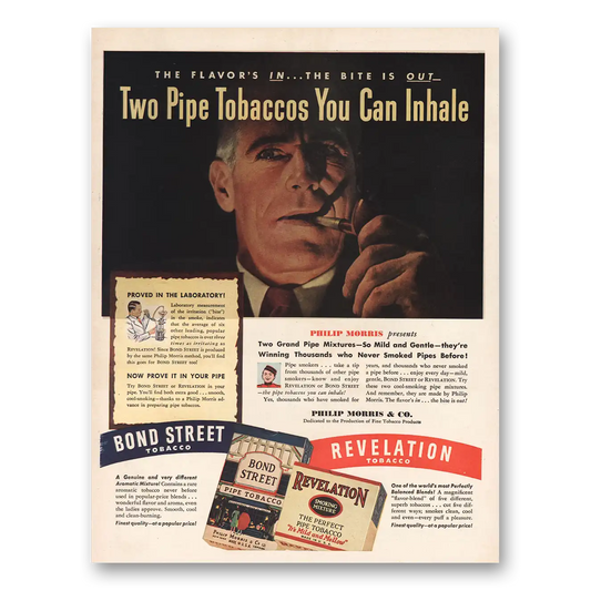 1946 Bond Street Tobacco Two Pipe Tobaccos You Can Inhale Vintage Magazine Print Ad