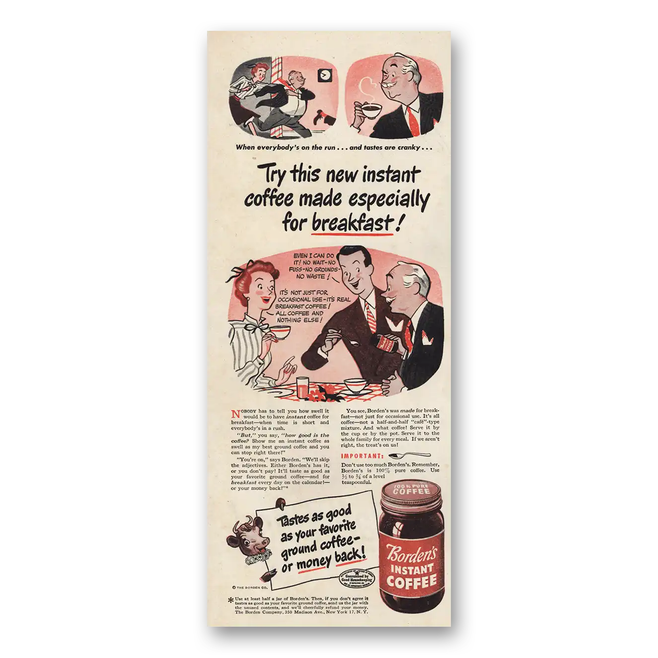 1946 Bordens Instant Coffee Made Especially for Breakfast Vintage Magazine Print Ad