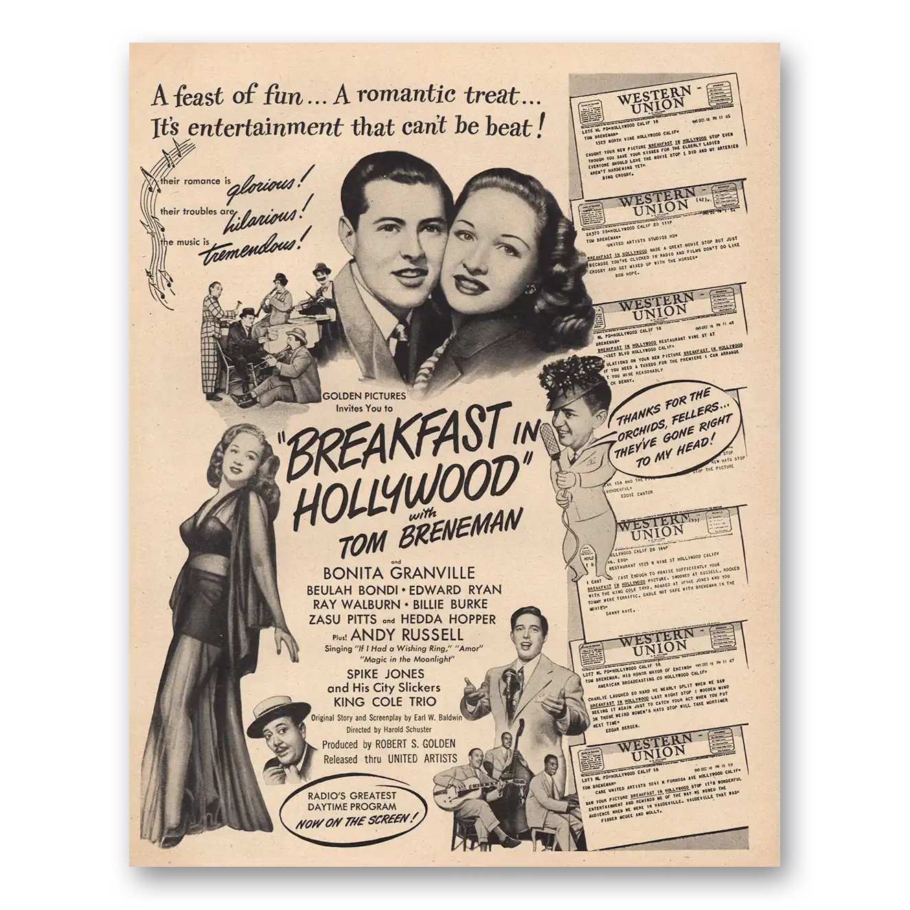 1946 Breakfast In Hollywood Movie Promo Tony Breneman and Bonita Granville Vintage Magazine Print Ad