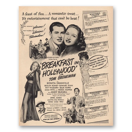 1946 Breakfast In Hollywood Movie Promo Tony Breneman and Bonita Granville Vintage Magazine Print Ad