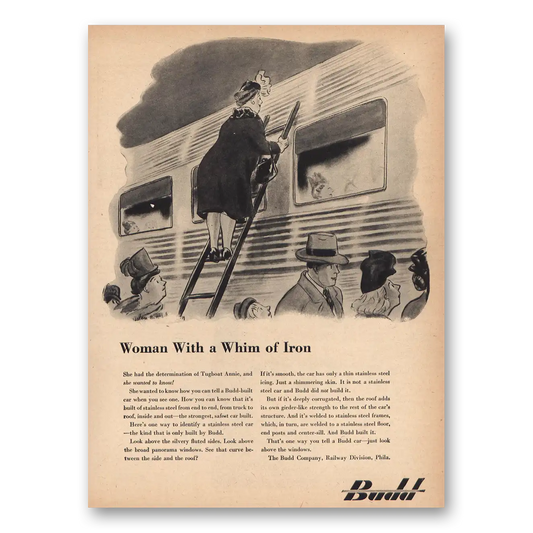 1946 Budd Woman With a Whim of Iron Vintage Magazine Print Ad