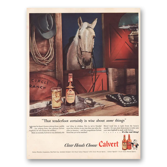 1946 Calvert Reserve Tenderfoot Certainly Is Wise Vintage Magazine Print Ad