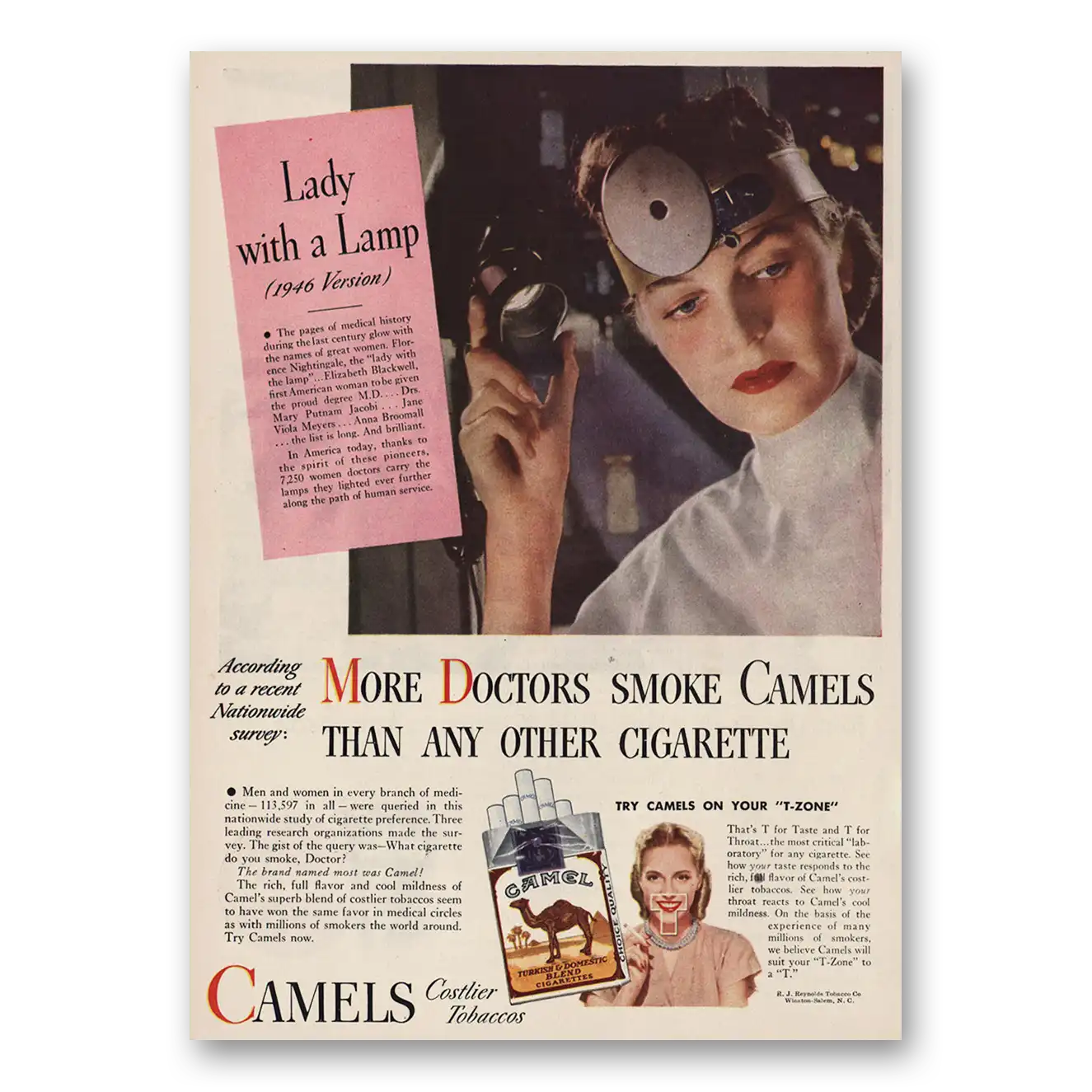 1946 Camel Cigarettes Lady With a Lamp Vintage Magazine Print Ad