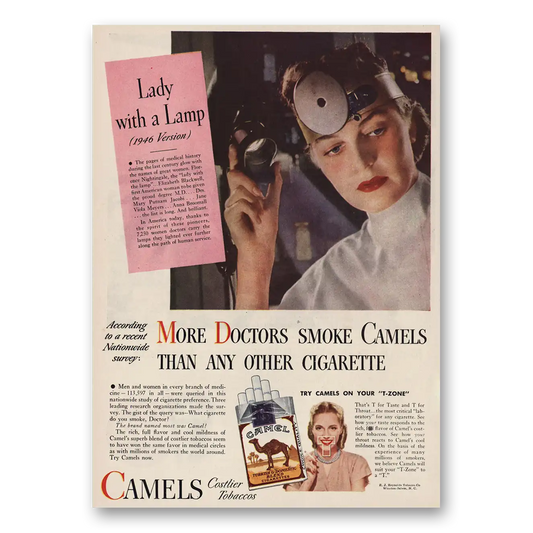 1946 Camel Cigarettes Lady With a Lamp Vintage Magazine Print Ad