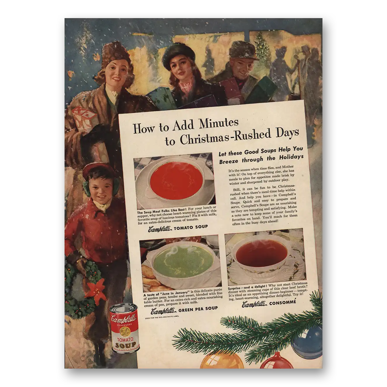 1946 Campbells Soup Christmas Rushed Days Vintage Magazine Print Ad