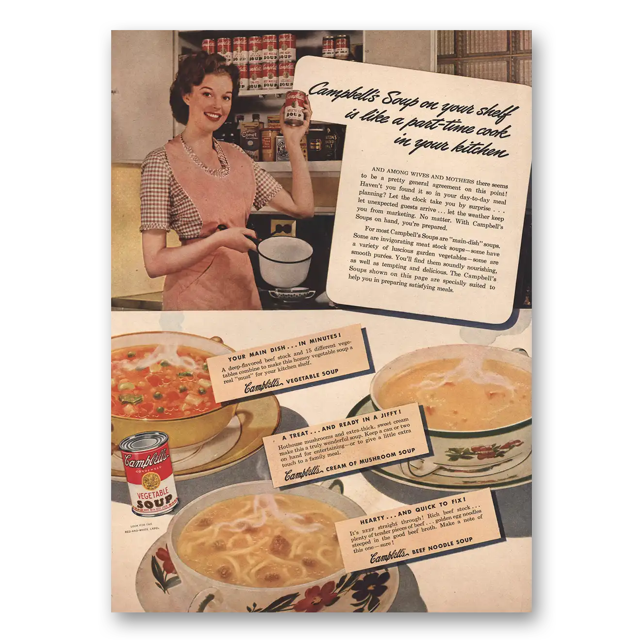 1946 Campbells Soup Part Time Cook In Your Kitchen Vintage Magazine Print Ad