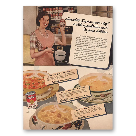 1946 Campbells Soup Part Time Cook In Your Kitchen Vintage Magazine Print Ad