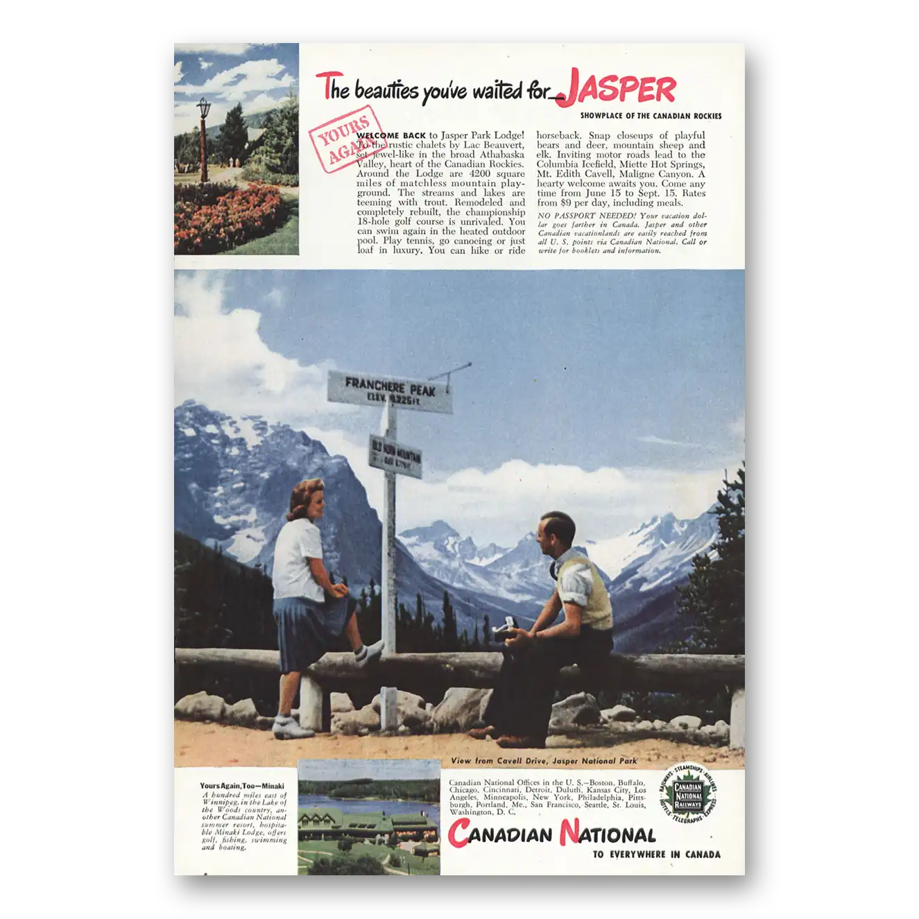 1946 Canadian National Railways Beauties Waited For Jasper Vintage Magazine Print Ad