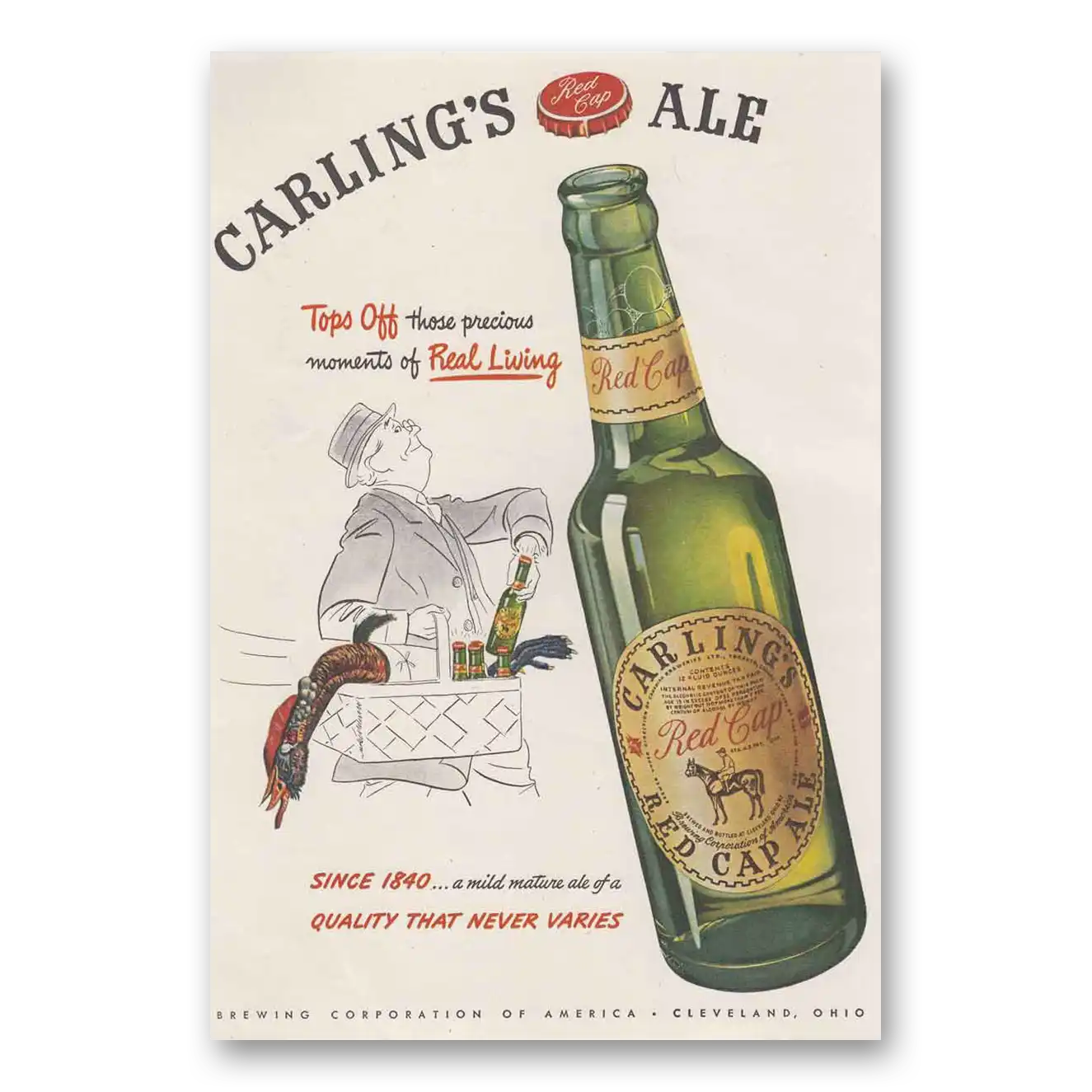 1946 Carlings Red Cap Ale Tops Off Precious Moments Vintage Magazine Print Ad