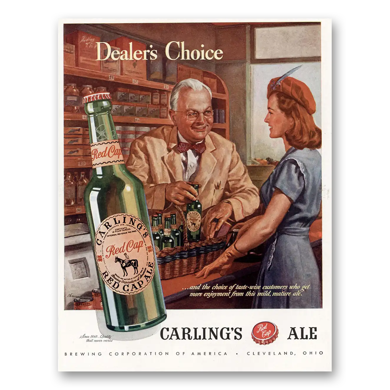 1946 Carlings Red Cap Ale Dealers Choice Vintage Magazine Print Ad